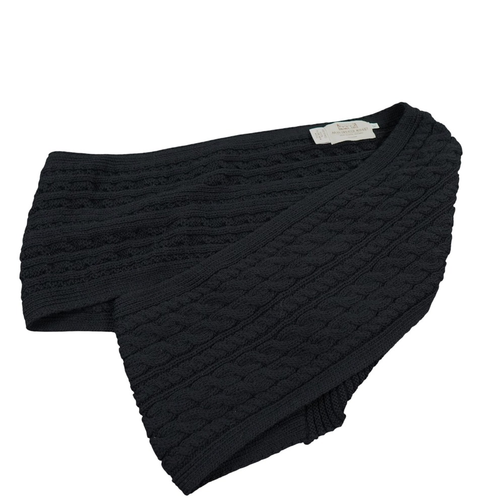 Aran Sweater Market Crossover Wrap XL Black Merino Wool Cable Knit Button